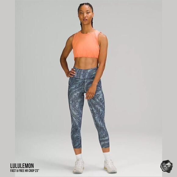 LULULEMON FAST & FREE HR CROP TIGHT 23” DIMENSIONAL ICING BLUE SIZE 2 LEGGINGS - Picture 10 of 11